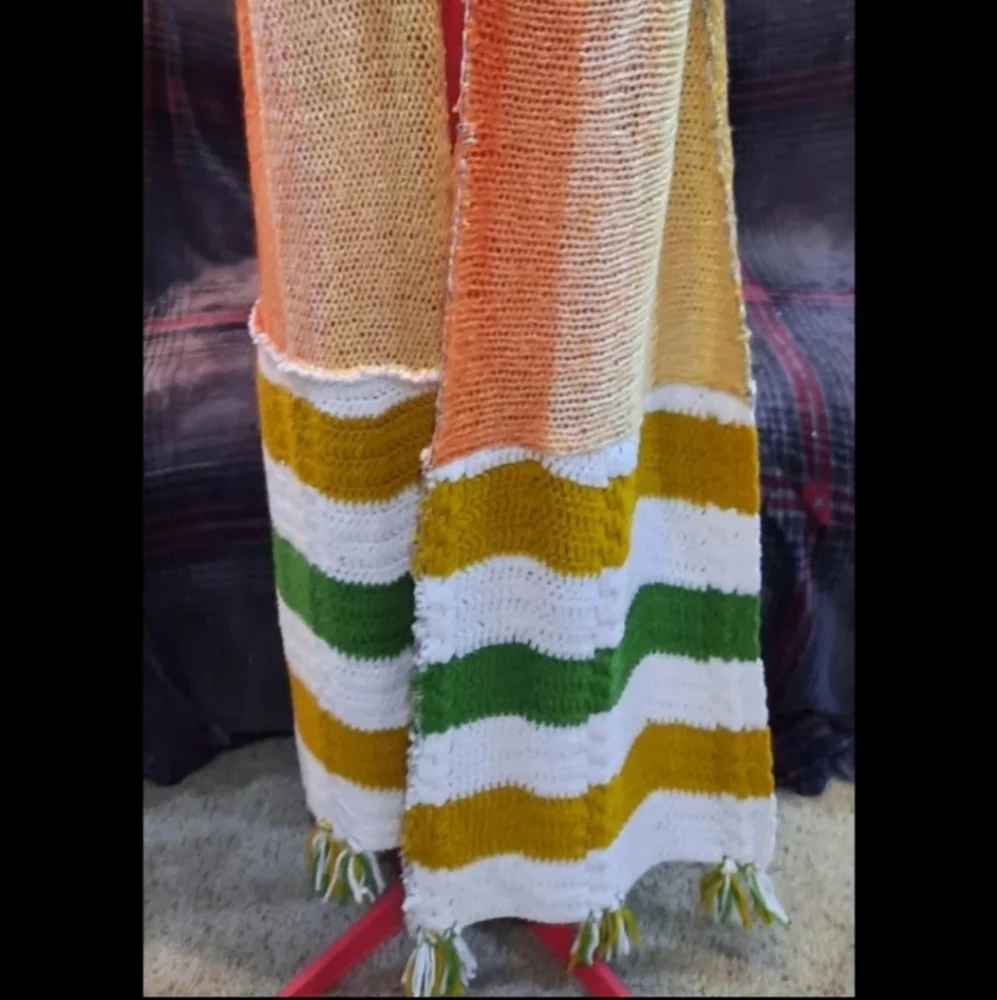 Upcycled Vtg Blanket Patch Winter Scarf Handmade Zigzag Dont Throw It Out